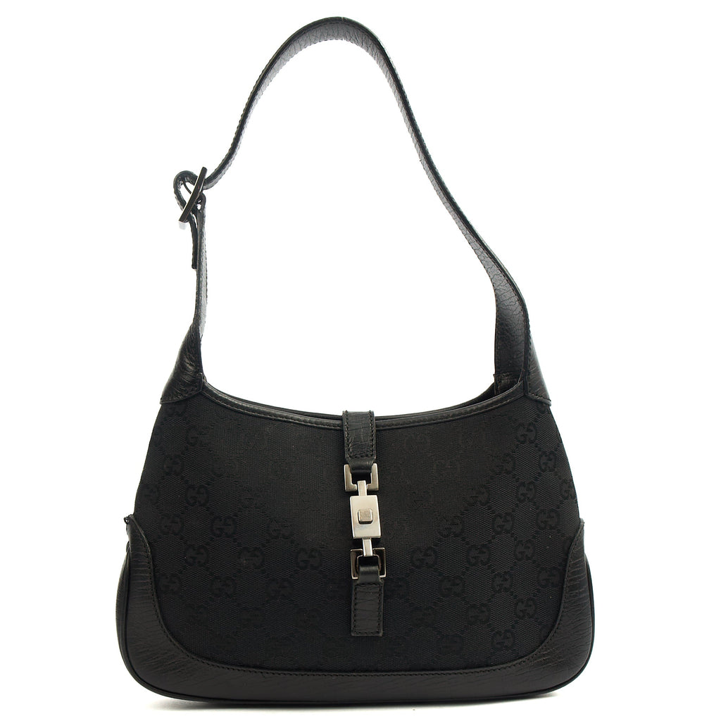 Gucci Shoulder Bag Jackie- Small in Black, GG Canvas — Front View