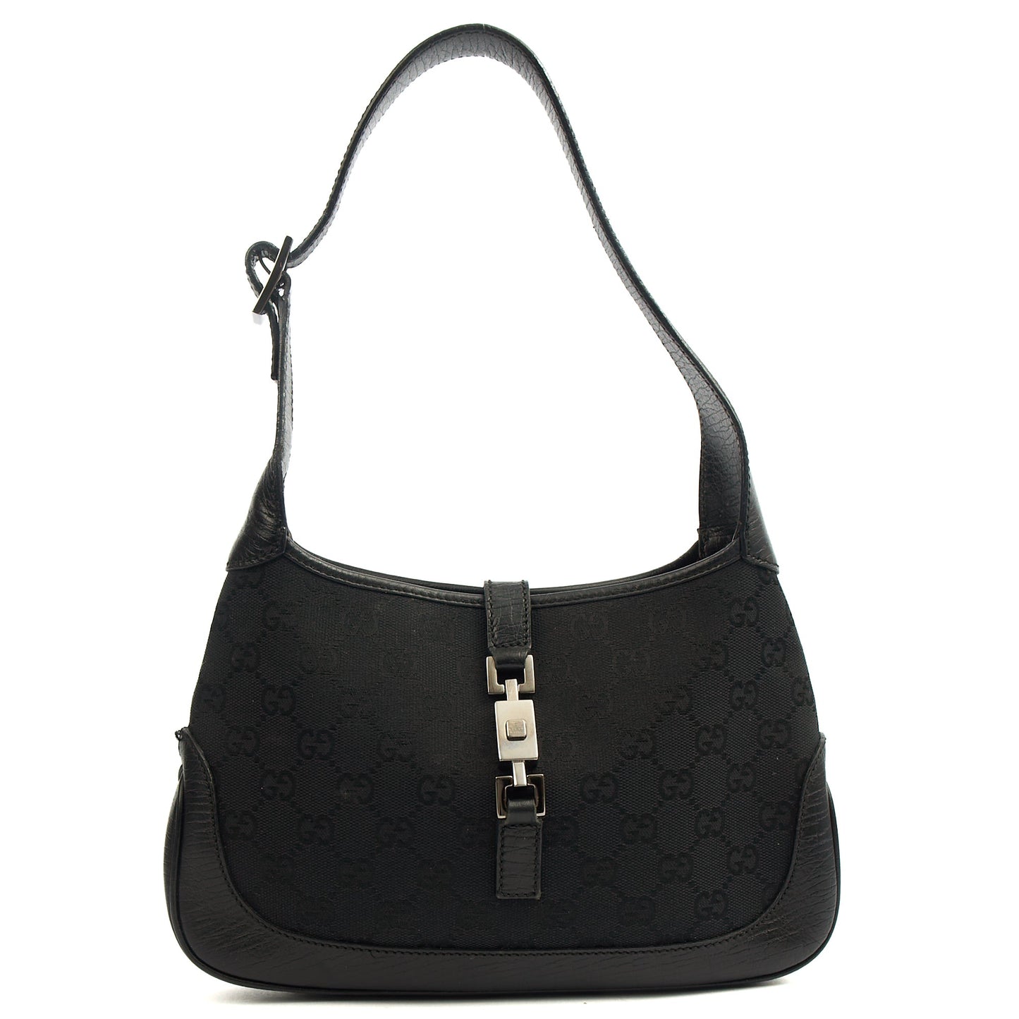 Gucci Shoulder Bag Jackie- Small in Black, GG Canvas — Front View