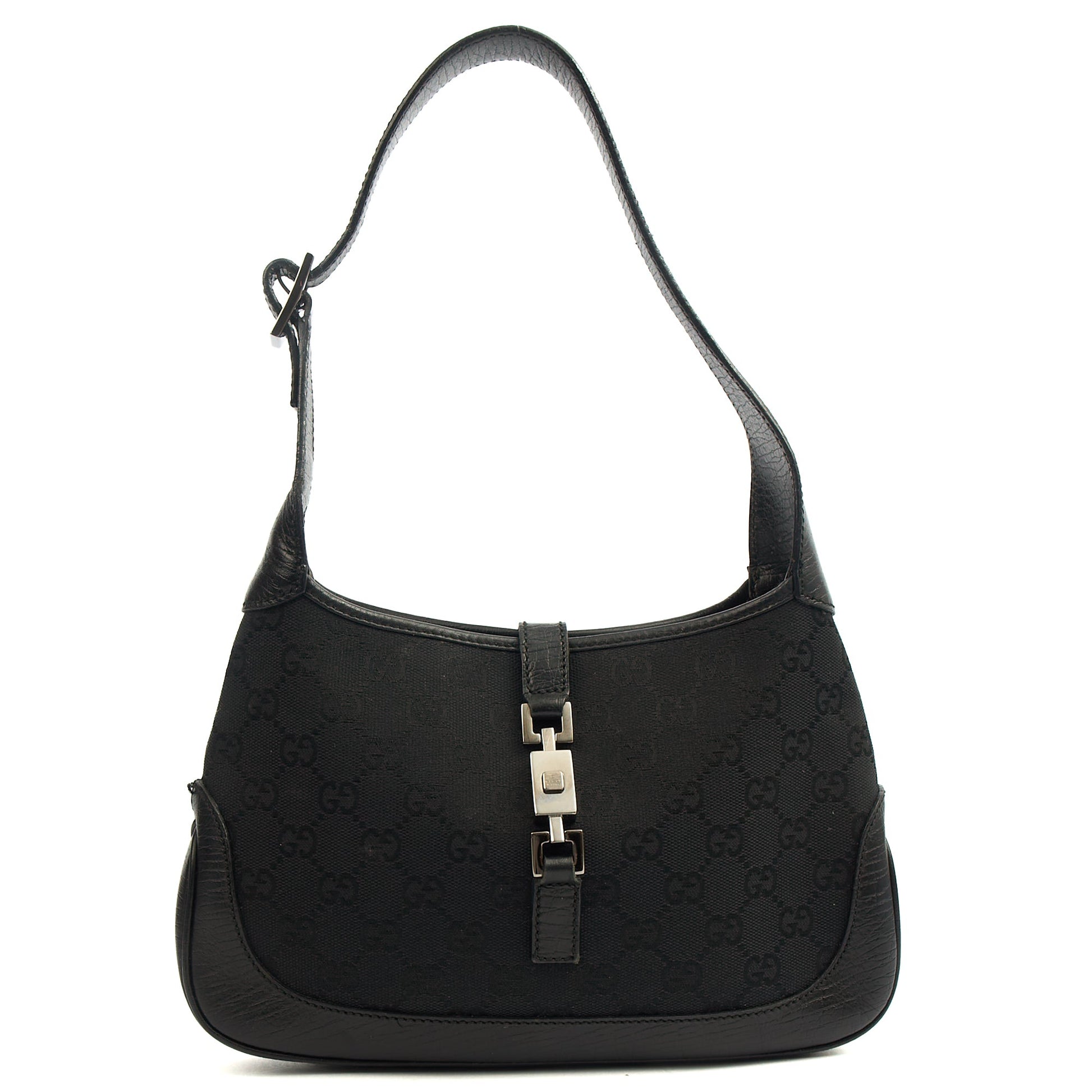 Gucci Shoulder Bag Jackie- Small in Black, GG Canvas — Front View