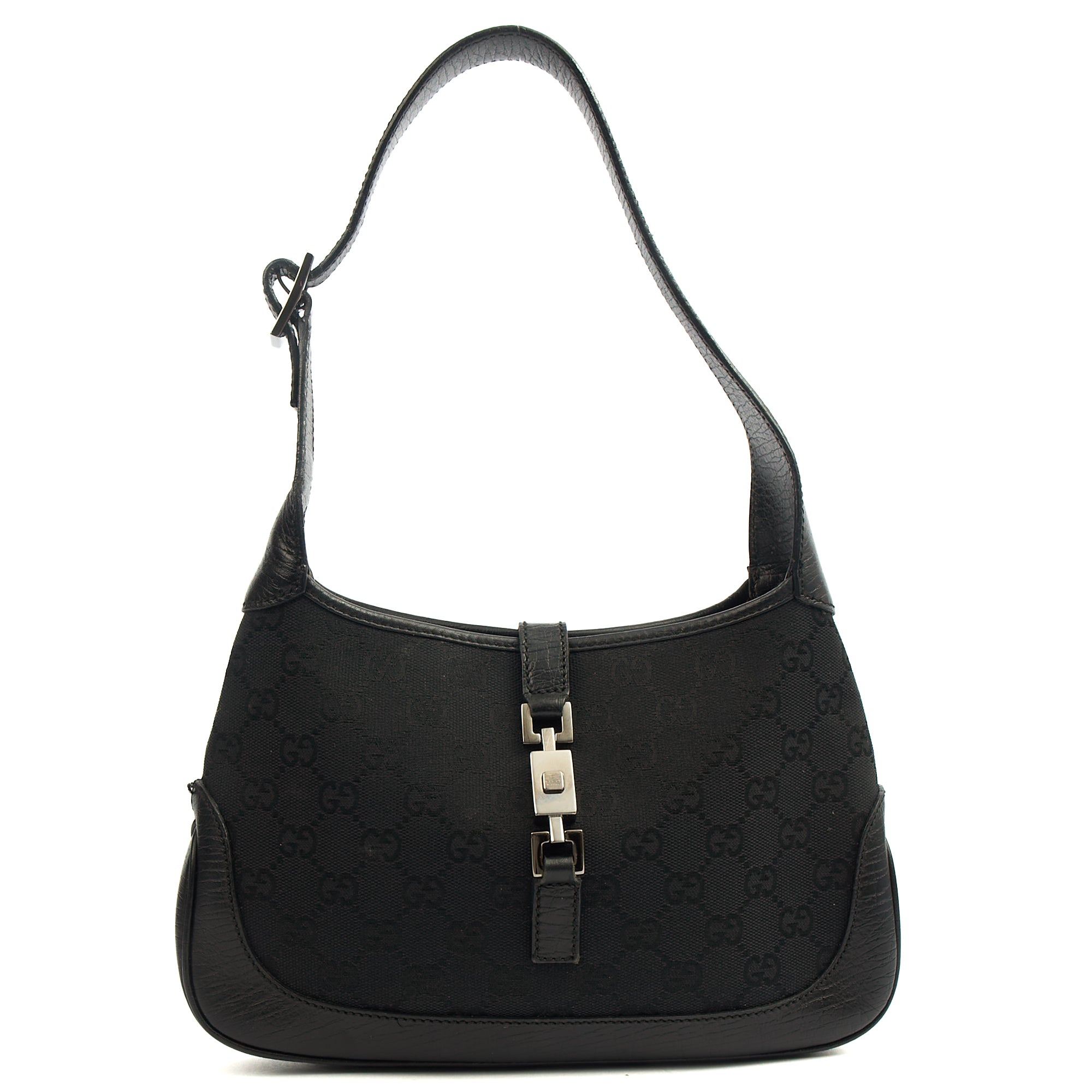 Gucci Shoulder Bag Jackie- Small in Black, GG Canvas — Front View