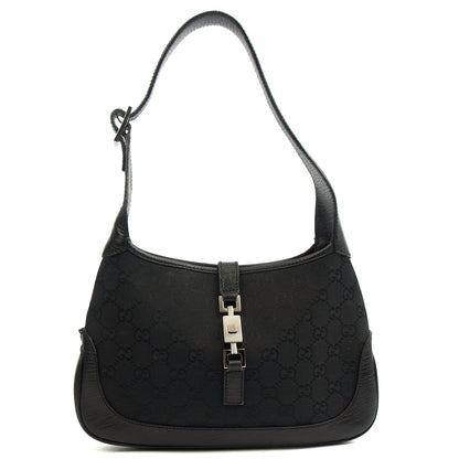 Gucci Shoulder Bag Jackie- Small in Black, GG Canvas — Front View