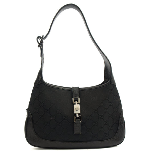 Gucci Shoulder Bag Jackie- Small in Black, GG Canvas — Front View