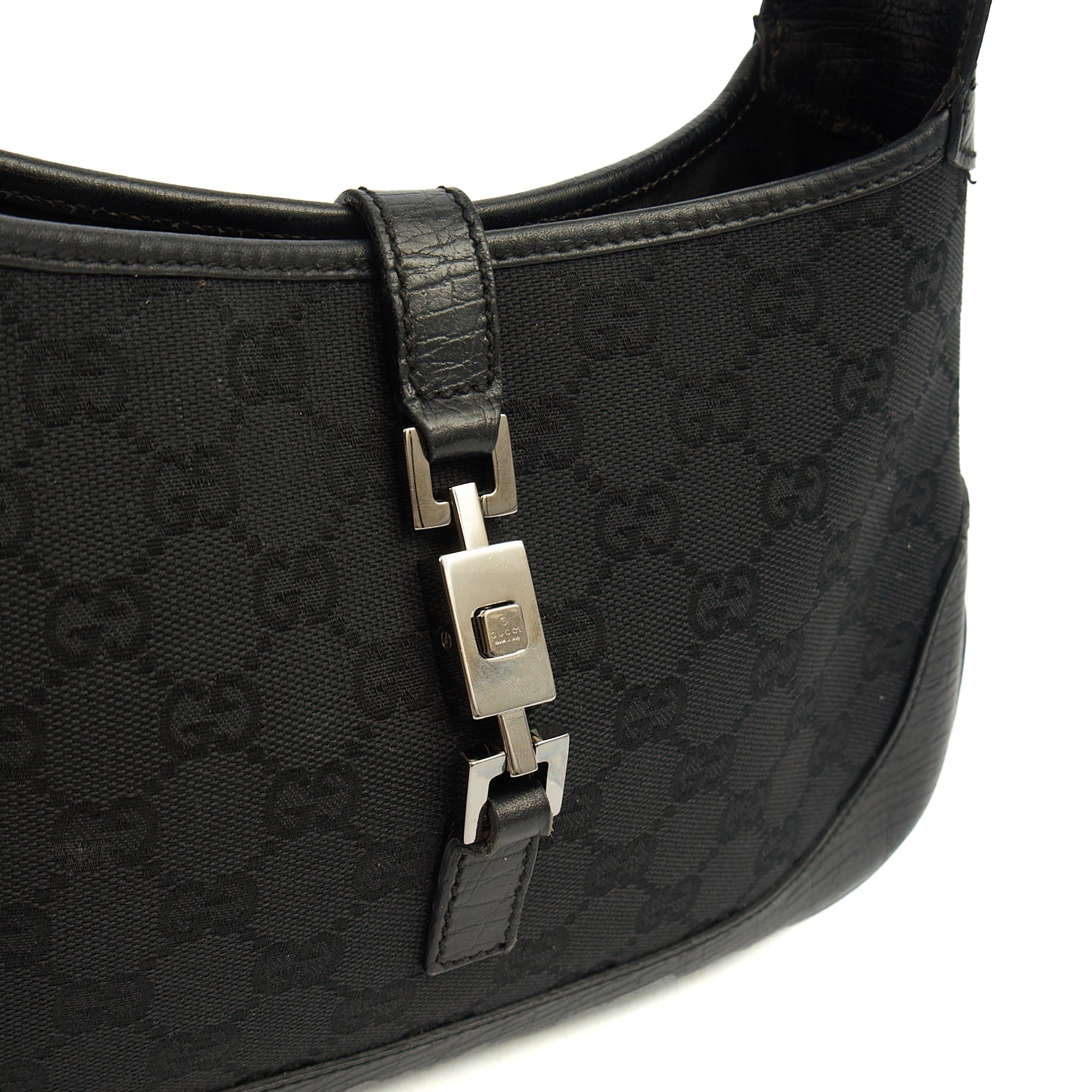 Gucci Shoulder Bag Jackie- Small in Black, GG Canvas — Back View