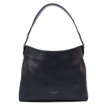 Aspinal of London Shoulder Bag London Tote - Midi in Navy, Leather — Front View