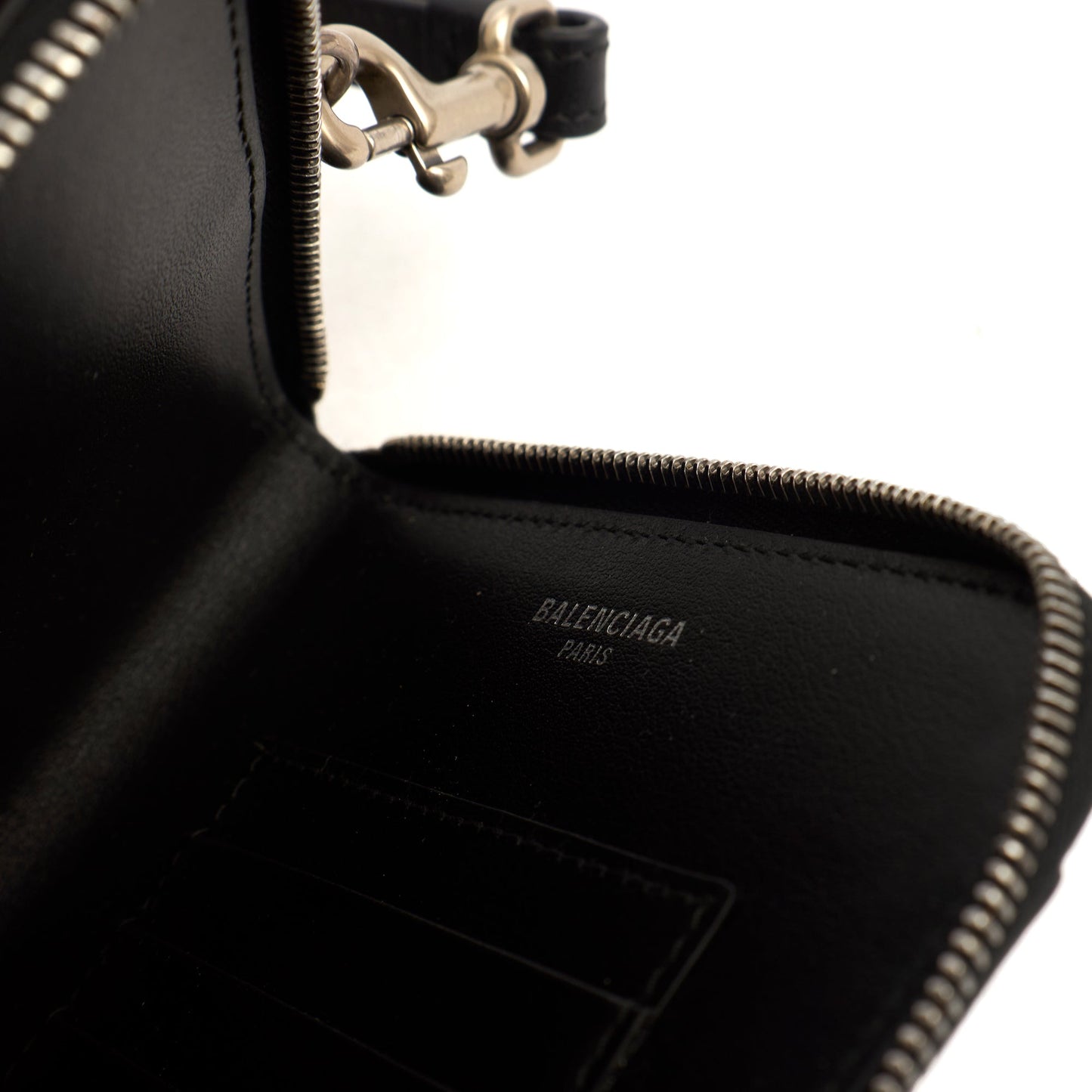 Balenciaga Bag Charm Zip Wallet in Black, Leather — Detail View