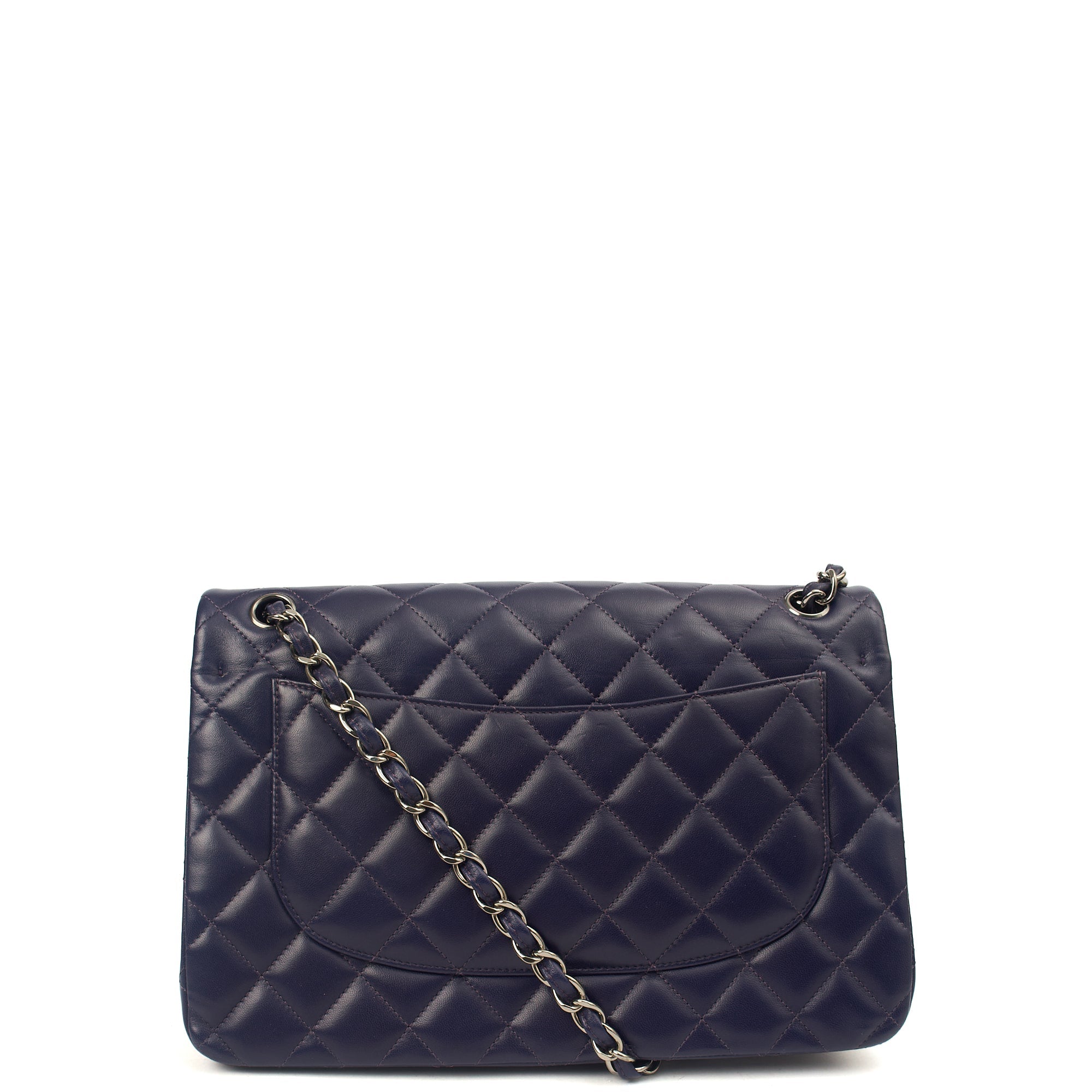 Chanel Shoulder Bag Classic Double Flap - Large in Purple, Calfskin Leather — Back View