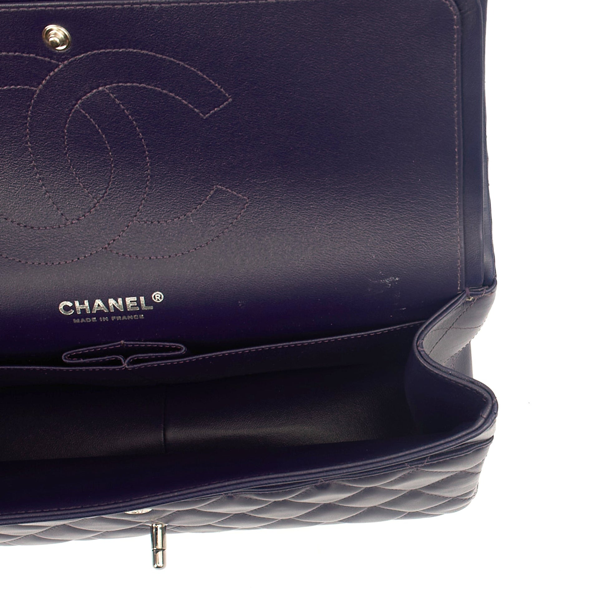 Chanel Shoulder Bag Classic Double Flap - Large in Purple, Calfskin Leather — Alternate View 22