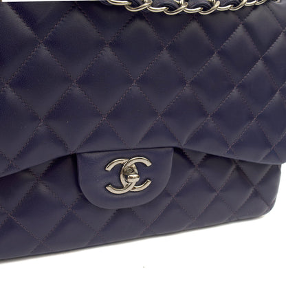 Chanel Shoulder Bag Classic Double Flap - Large in Purple, Calfskin Leather — Lifestyle View