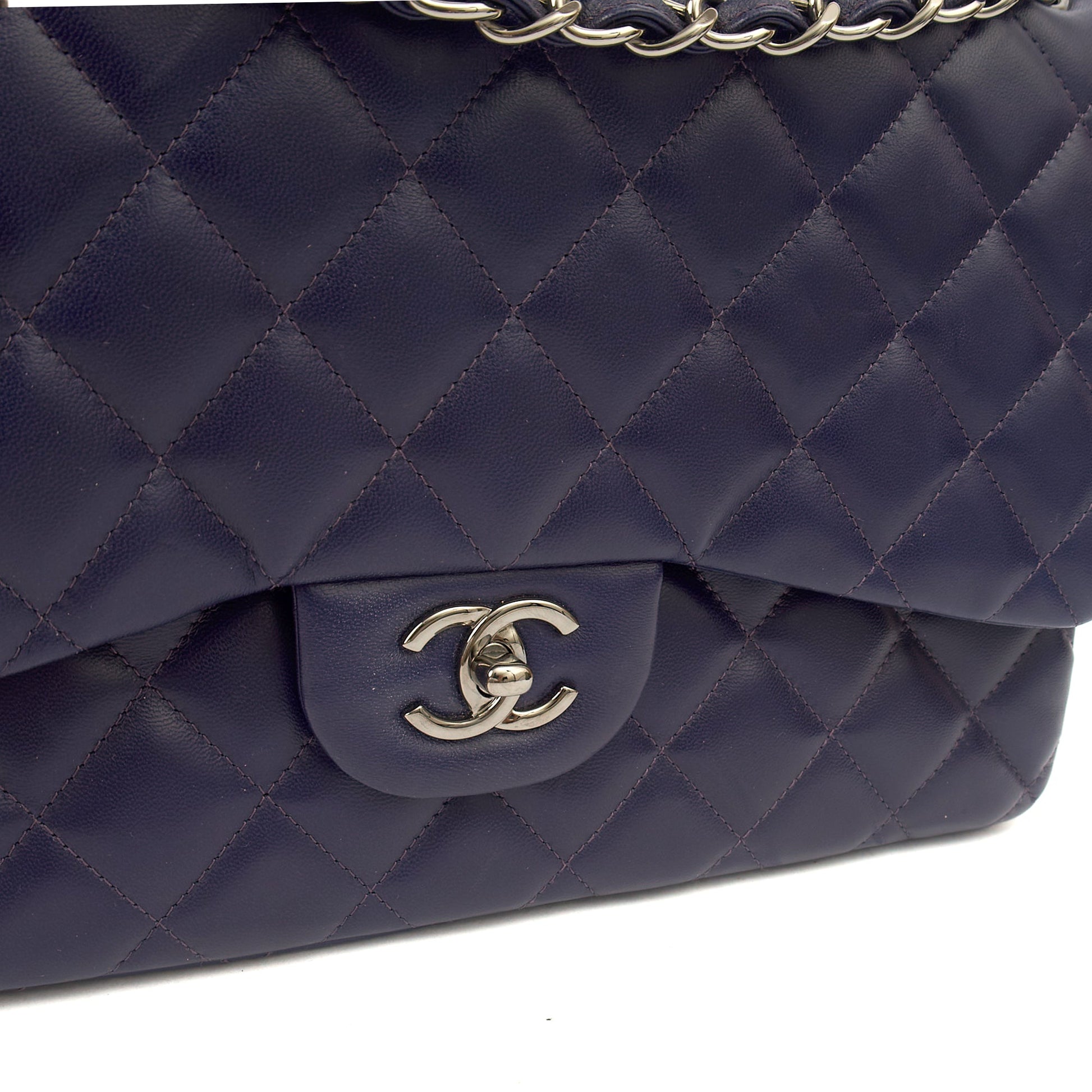 Chanel Shoulder Bag Classic Double Flap - Large in Purple, Calfskin Leather — Alternate View 17