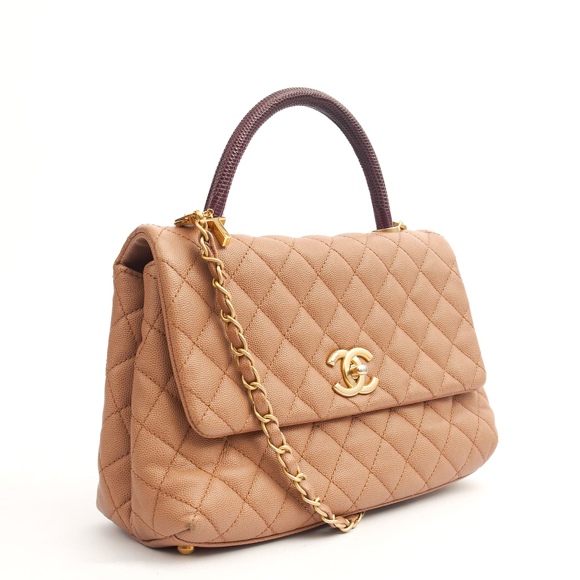 Chanel Top Handle Coco Handle- Medium  in Cream, Caviar Leather — Side View