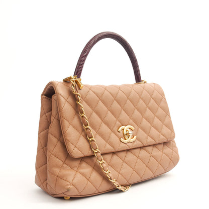 Chanel Top Handle Coco Handle- Medium  in Cream, Caviar Leather — Side View
