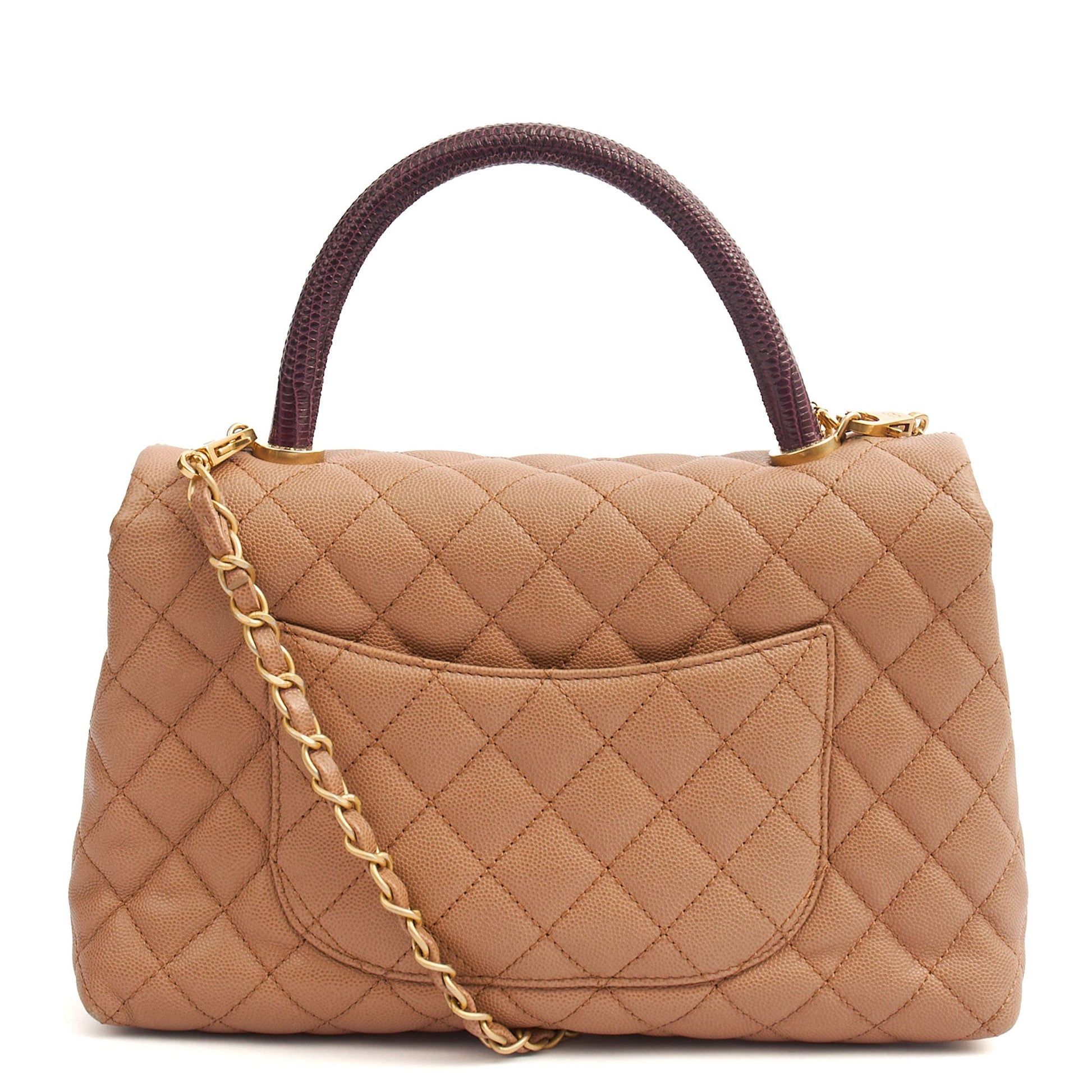 Chanel Top Handle Coco Handle- Medium  in Cream, Caviar Leather — Back View
