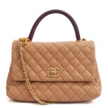 Chanel Top Handle Coco Handle- Medium  in Cream, Caviar Leather — Front View