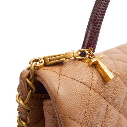 Chanel Top Handle Coco Handle- Medium  in Cream, Caviar Leather — Detail View
