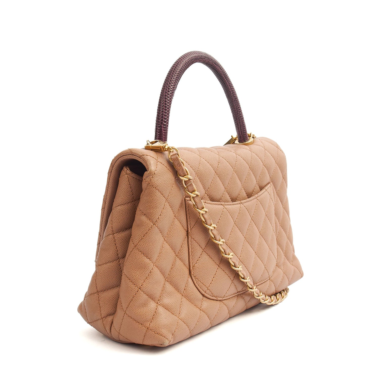 Chanel Top Handle Coco Handle- Medium  in Cream, Caviar Leather — Top View