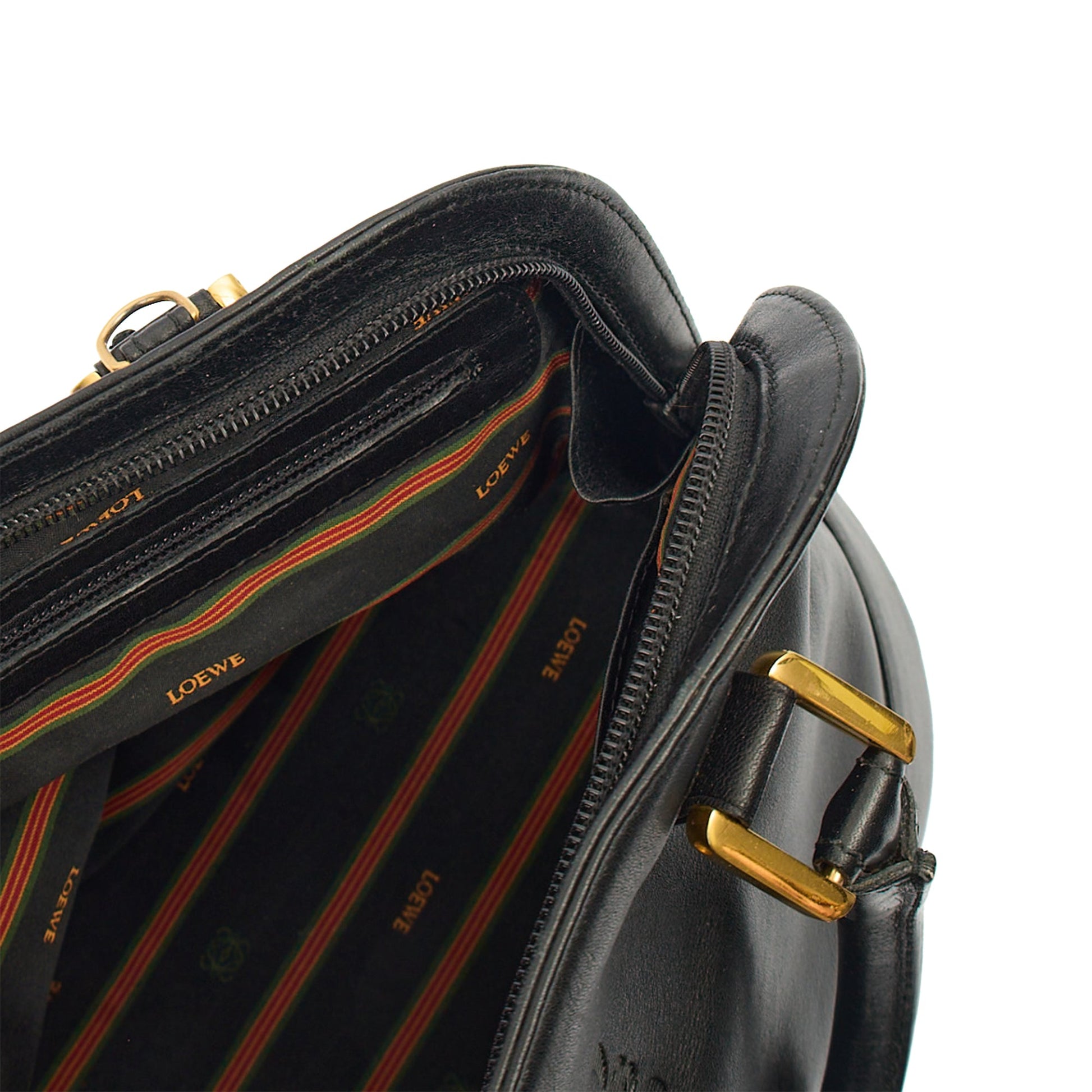 Loewe Cross Body Vintage Shoulder Bag in Black, Leather — Front View