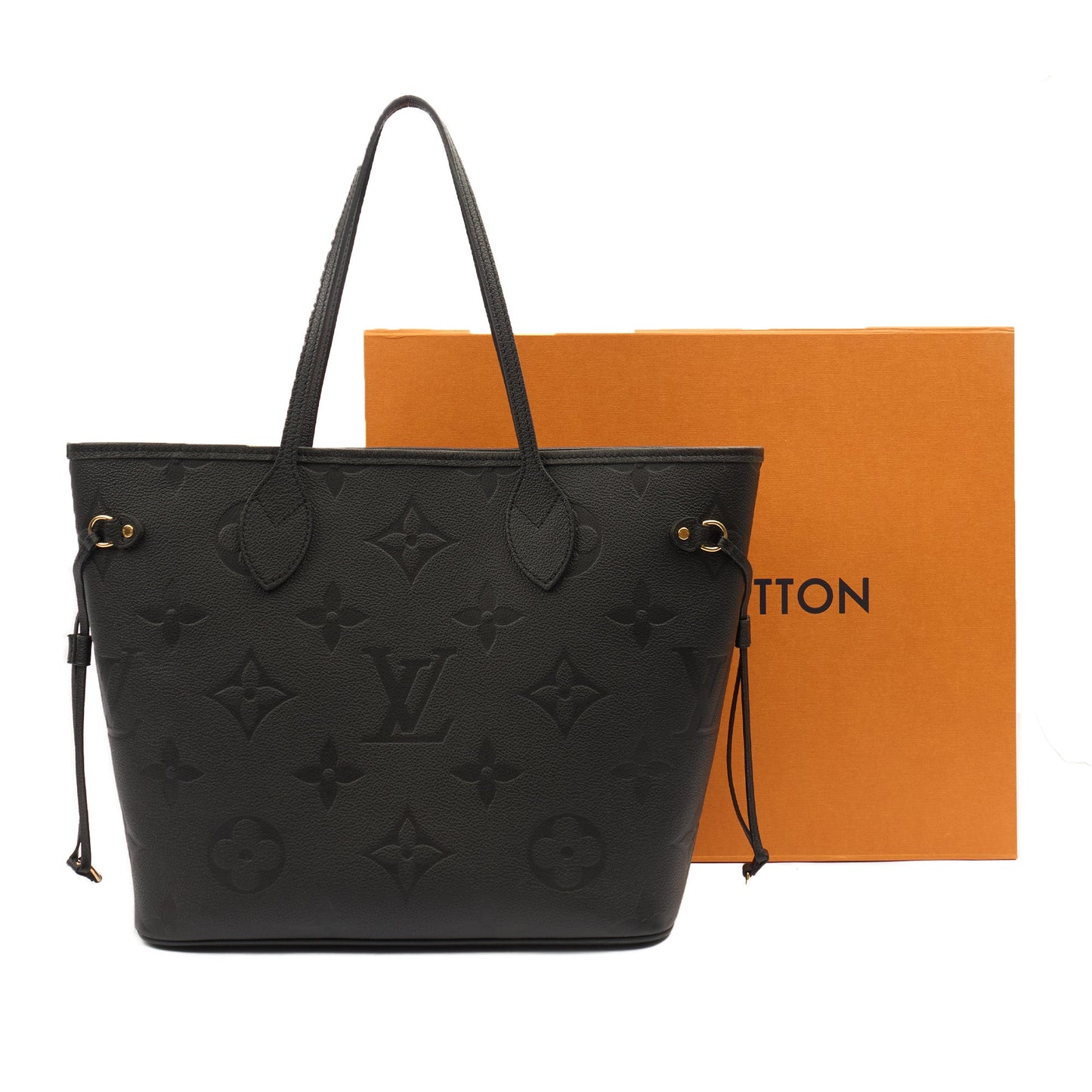 Louis Vuitton Tote Neverfull MM in Black, Empreinte Leather — Side View
