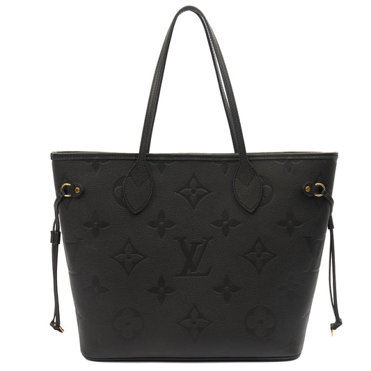 Louis Vuitton Tote Neverfull MM in Black, Empreinte Leather — Front View