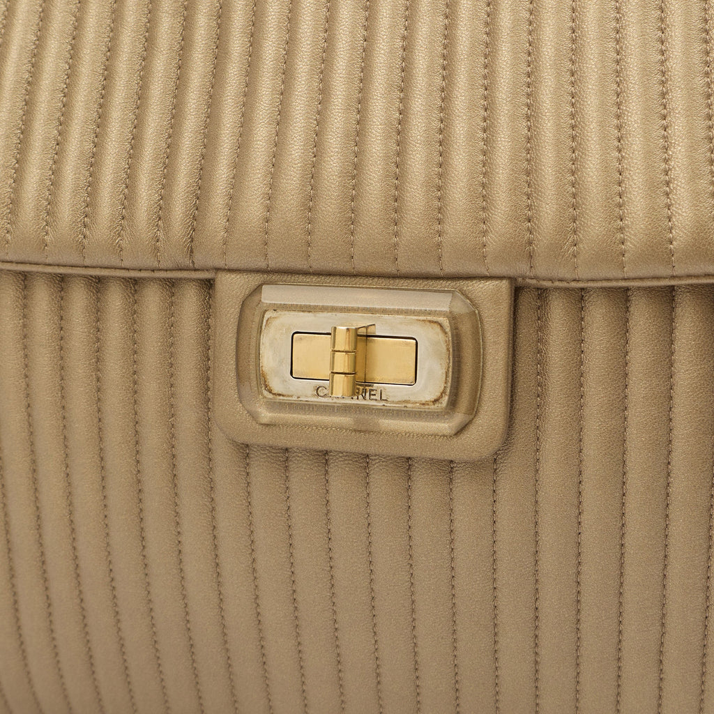 Chanel Shoulder Bag Shoulder Bag in Metallic, Calfskin Leather — Side View