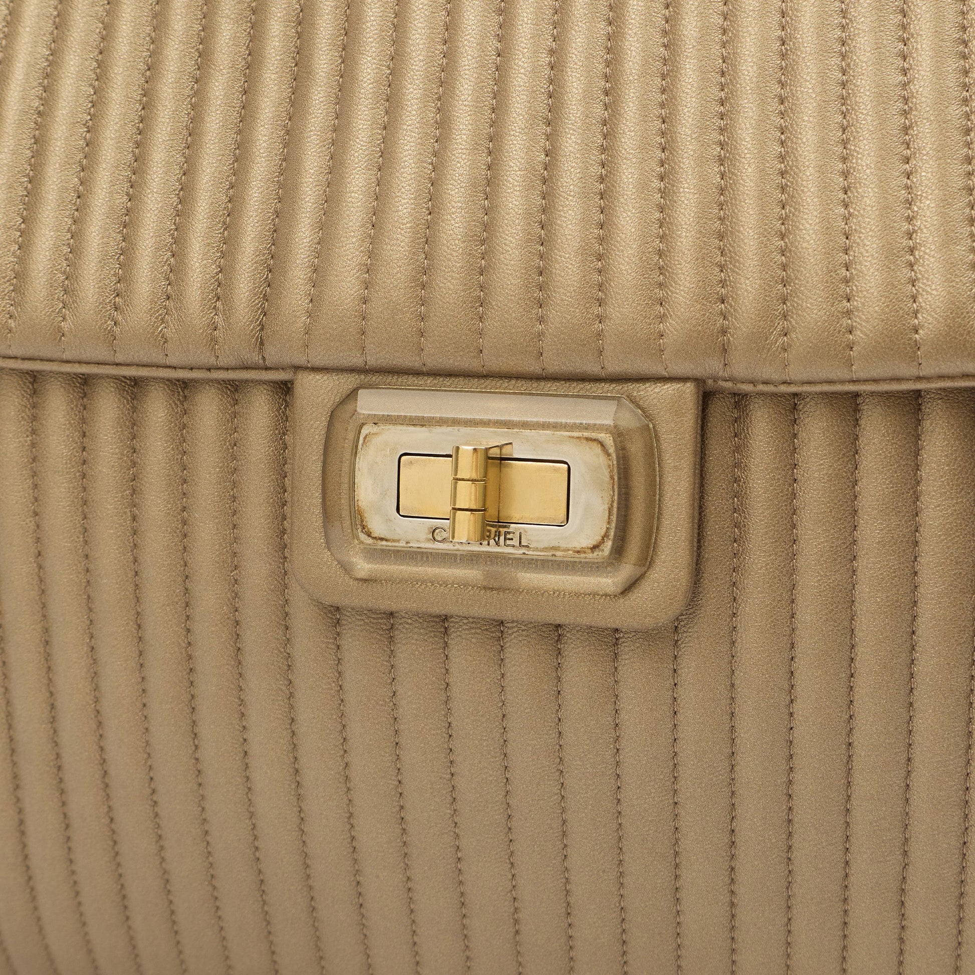 Chanel Shoulder Bag Shoulder Bag in Metallic, Calfskin Leather — Side View