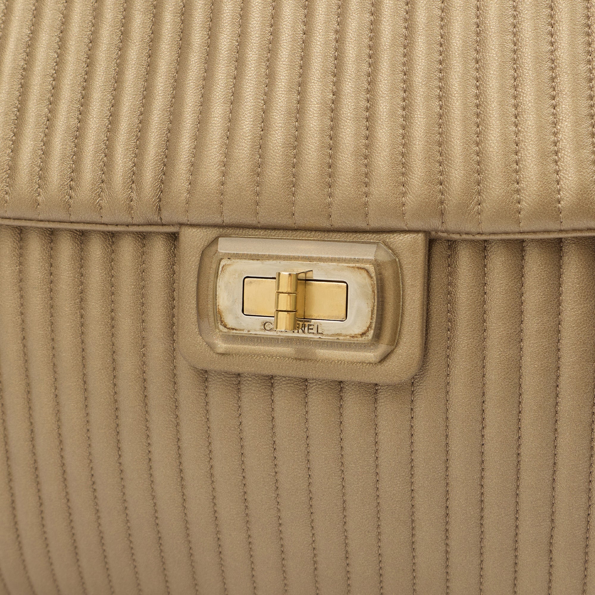 Chanel Shoulder Bag Shoulder Bag in Metallic, Calfskin Leather — Side View