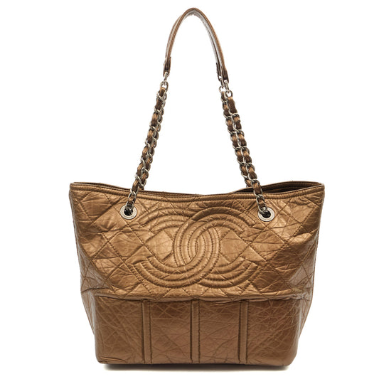 Chanel Tote in Metallic, Crinkled Calfskin Leather — Front View