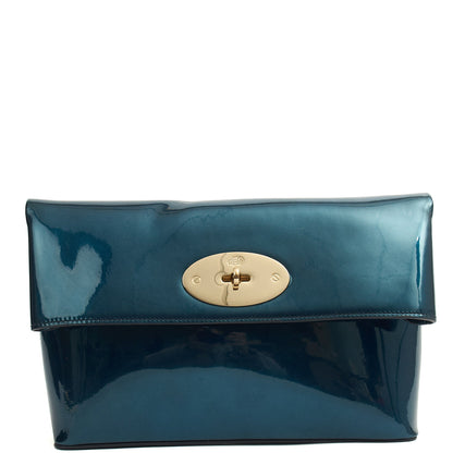Mulberry Clutch Postman's Lock Pouch in Blue, Patent Leather — Front View