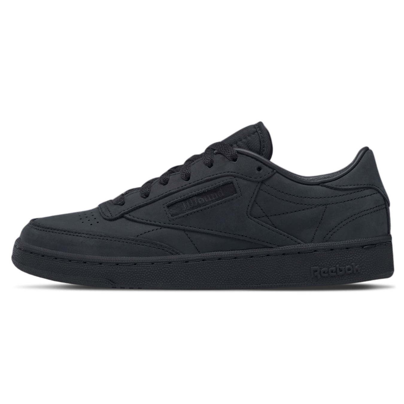 JJJJound x Reebok Club C 85 'Triple Black' — UK 2.5 | EU 34 | US 3.5 — Front View