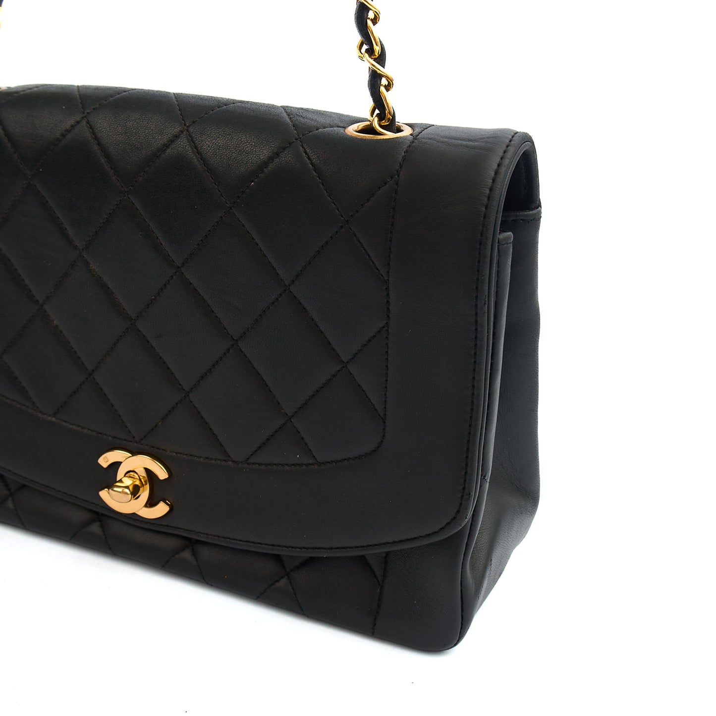 Chanel Cross Body Diana - Medium in Black, Lambskin Leather — Detail View