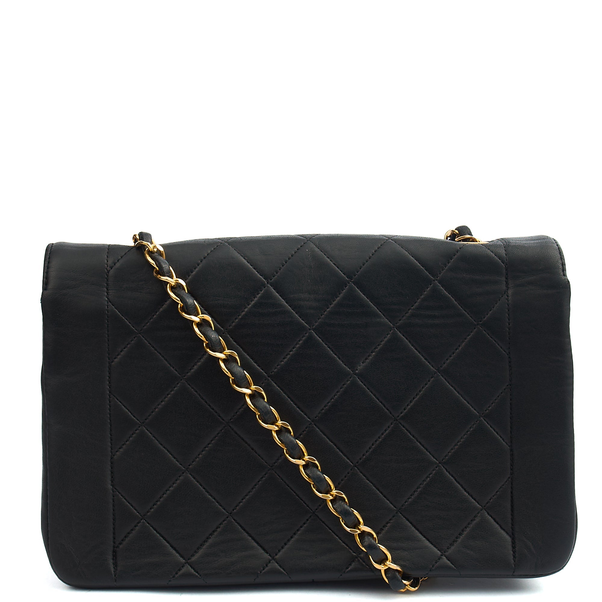 Chanel Cross Body Diana - Medium in Black, Lambskin Leather — Back View