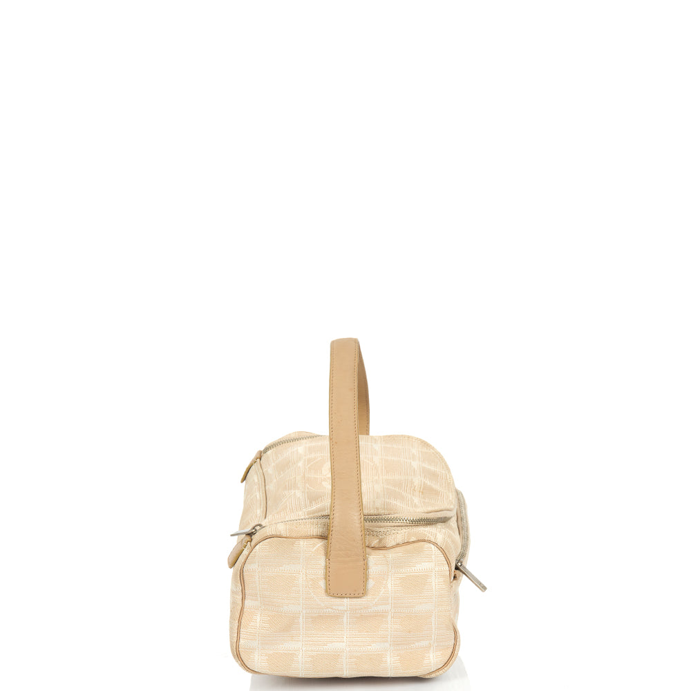 Chanel Mini Bag Travel Ligne Bowler in Neutral, Fabric — Back View