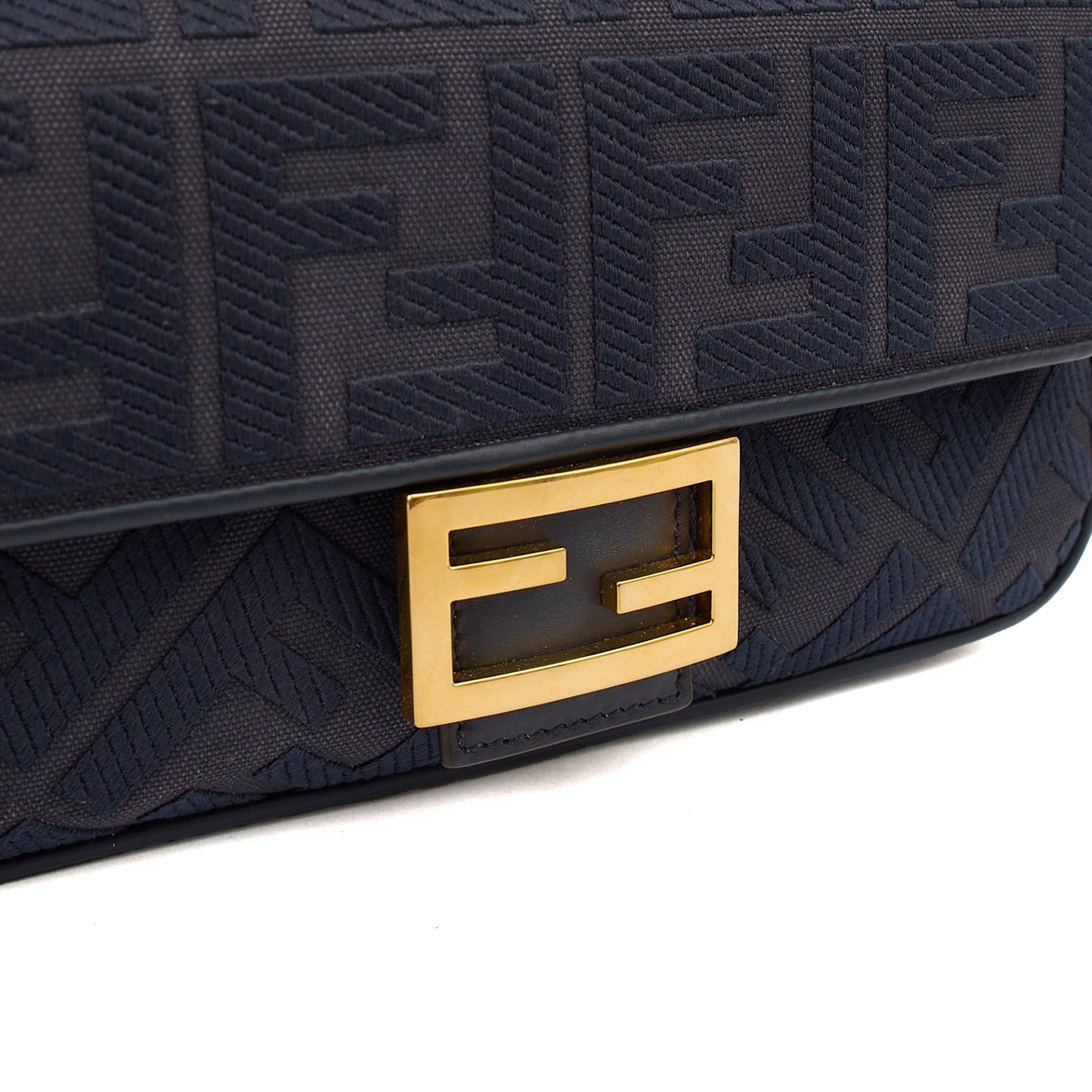 Fendi Cross Body Baguette in Navy Zucca Canvas — Side View