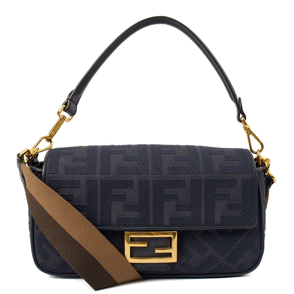 Fendi Cross Body Baguette in Navy Zucca Canvas — Front View