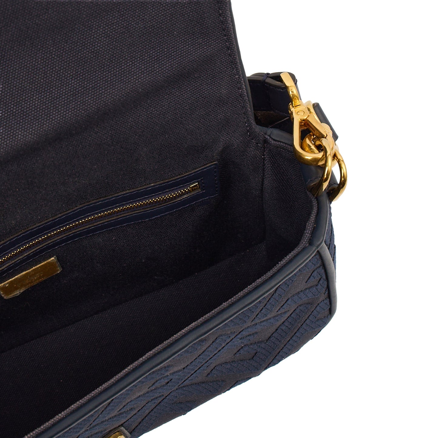 Fendi Cross Body Baguette in Navy Zucca Canvas — Lifestyle View