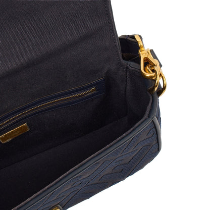 Fendi Cross Body Baguette in Navy Zucca Canvas — Lifestyle View