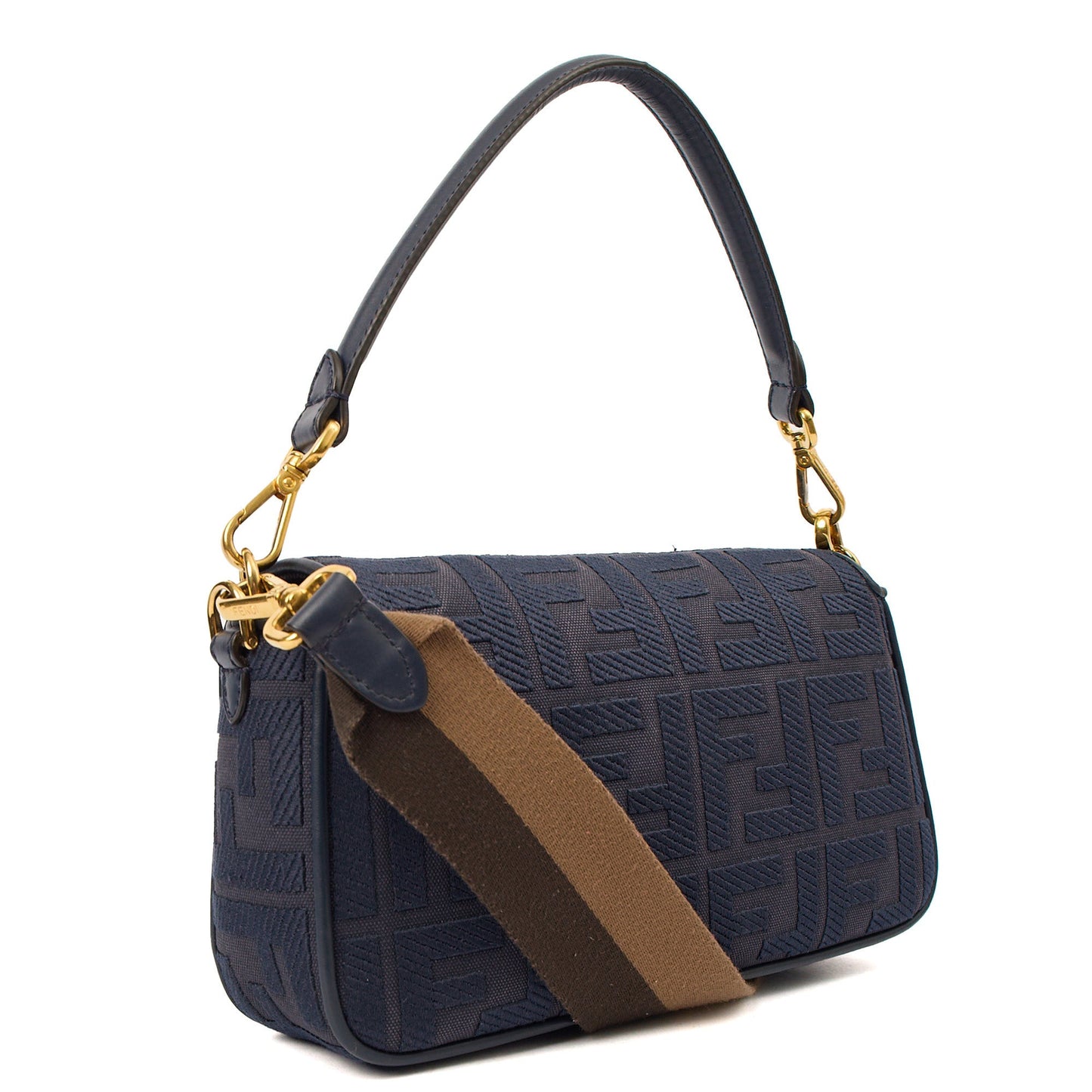 Fendi Cross Body Baguette in Navy Zucca Canvas — Back View