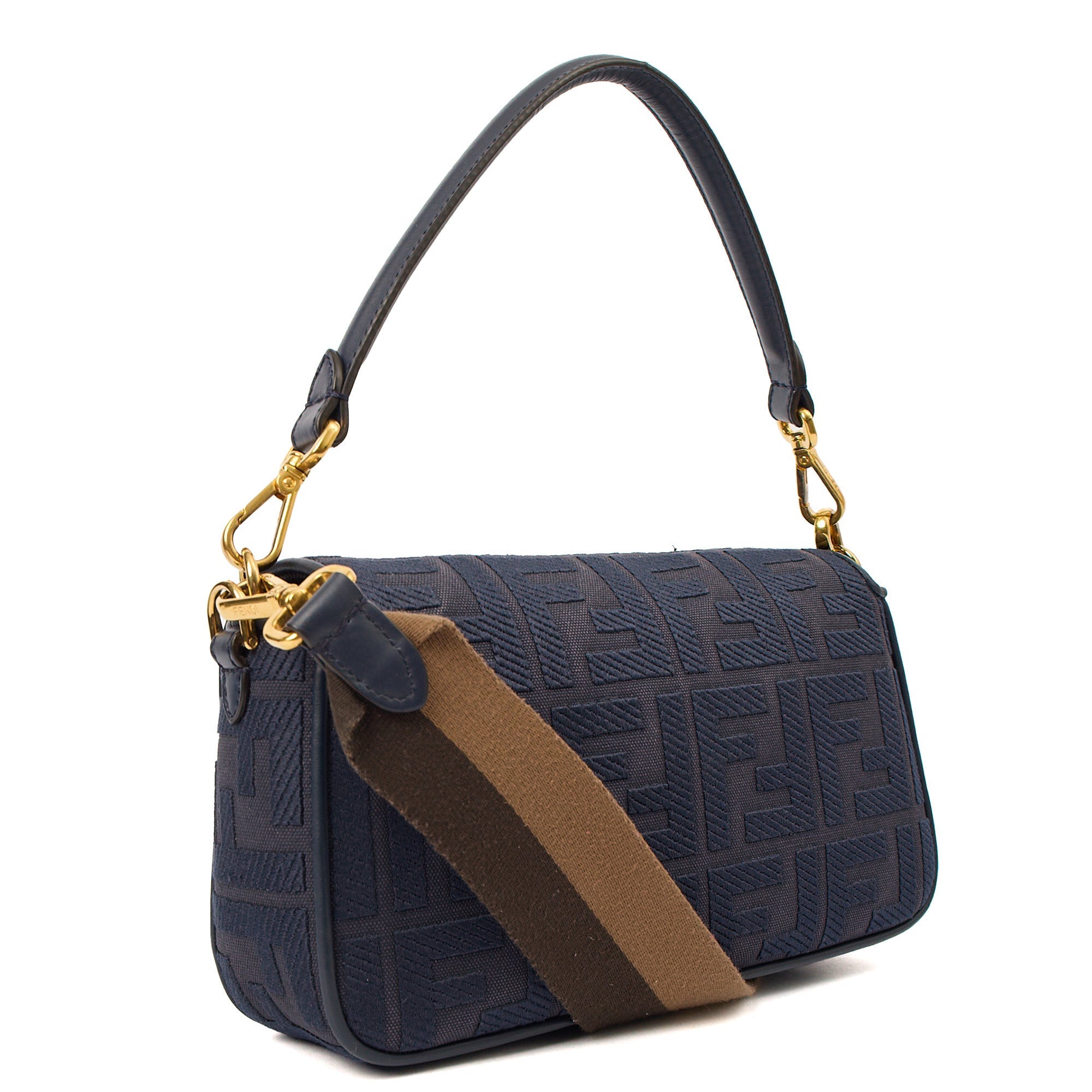 Fendi Cross Body Baguette in Navy Zucca Canvas — Back View