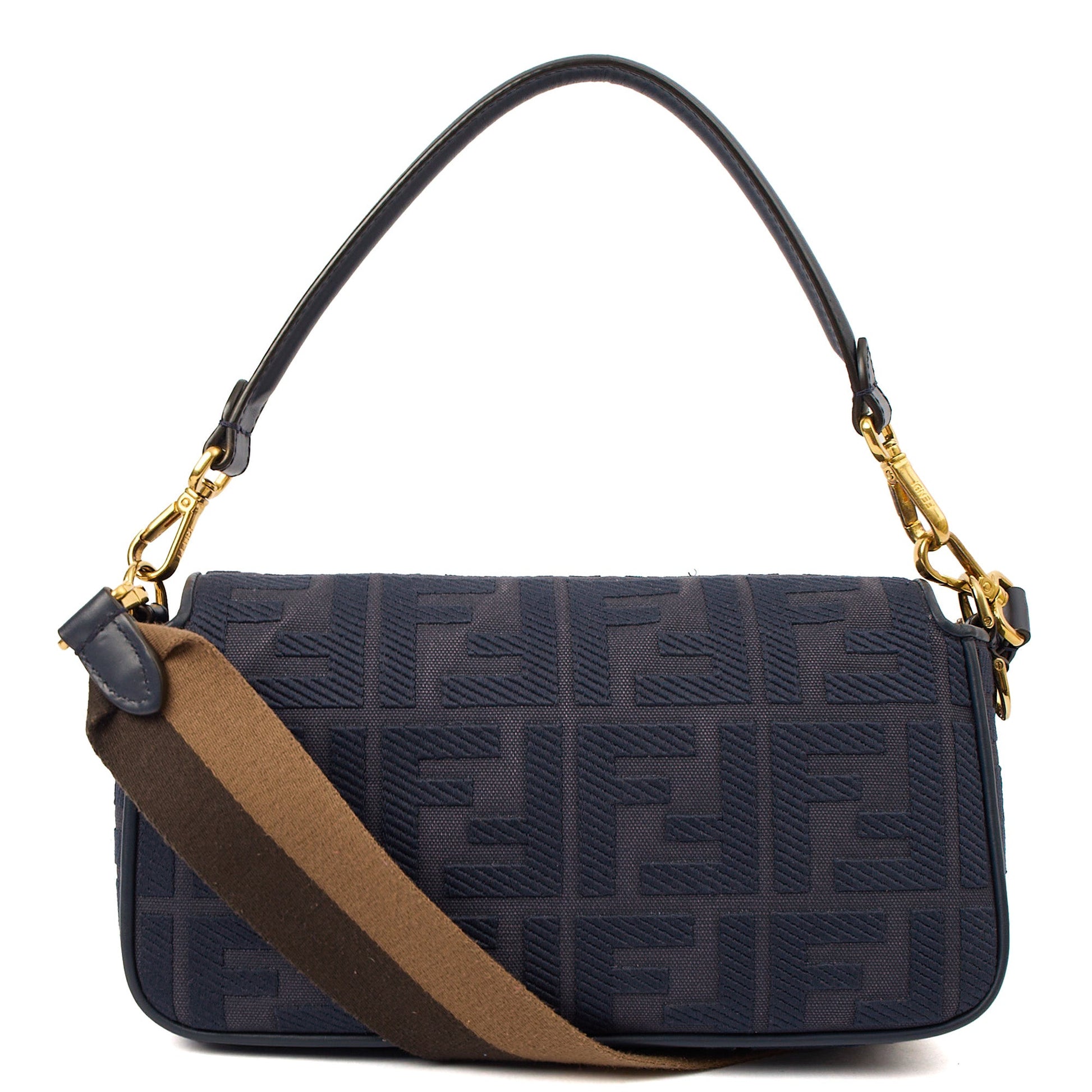 Fendi Cross Body Baguette in Navy Zucca Canvas — Top View