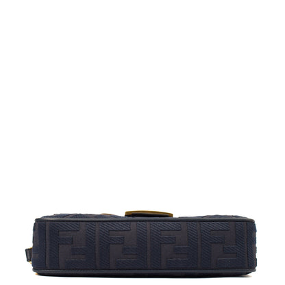 Fendi Cross Body Baguette in Navy Zucca Canvas — Detail View