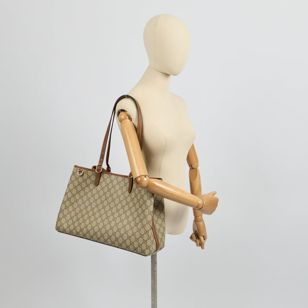 Gucci Tote GG Emblem Bag in GG Canvas — Side View