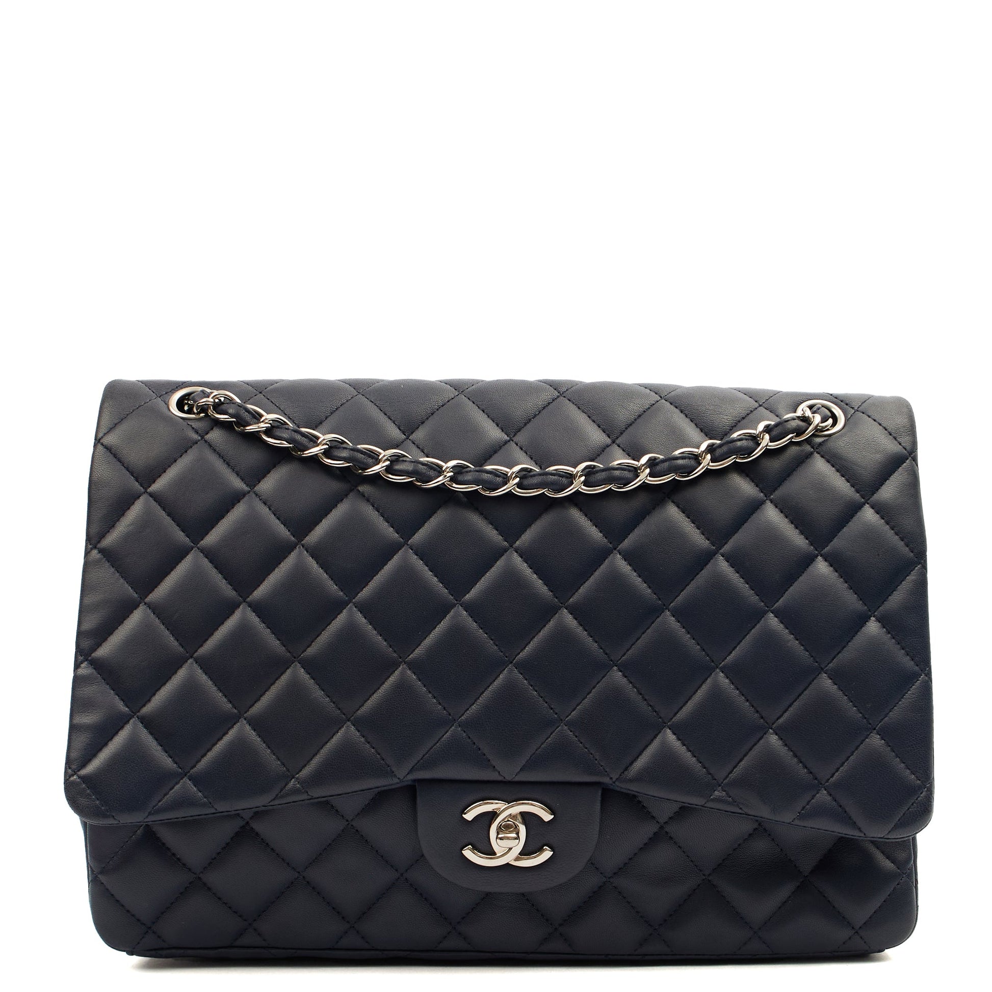 Chanel Shoulder Bag Classic Single Flap - Maxi in Blue, Lambskin Leather CTR — Front View