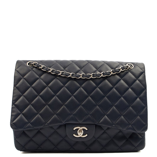 Chanel Shoulder Bag Classic Single Flap - Maxi in Blue, Lambskin Leather CTR — Front View