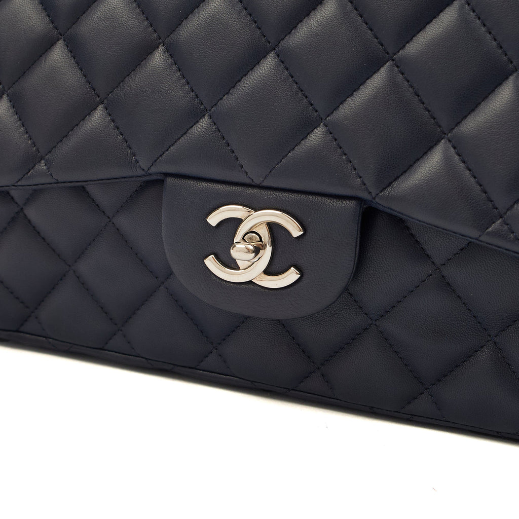 Chanel Shoulder Bag Classic Single Flap - Maxi in Blue, Lambskin Leather CTR — Lifestyle View