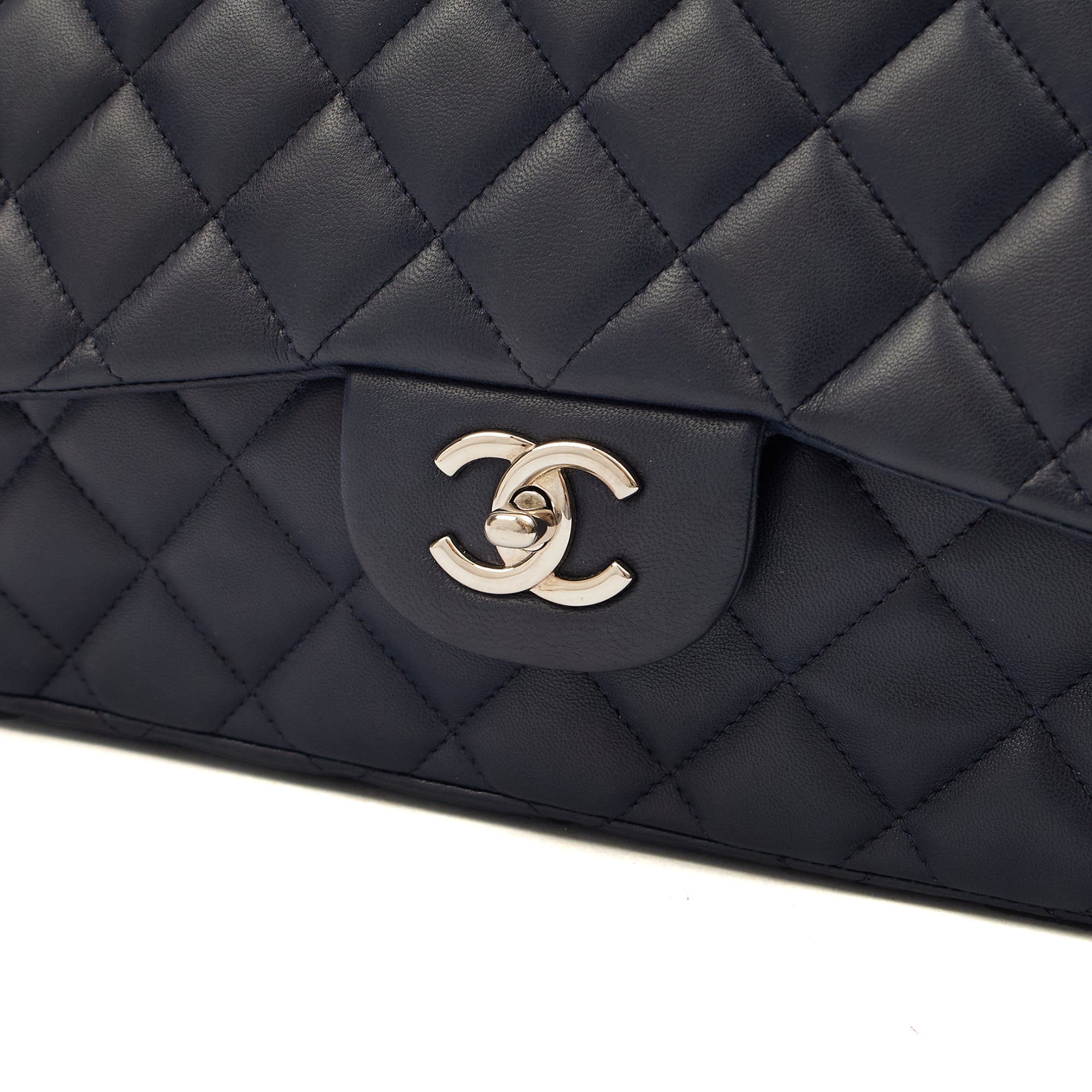 Chanel Shoulder Bag Classic Single Flap - Maxi in Blue, Lambskin Leather CTR — Lifestyle View