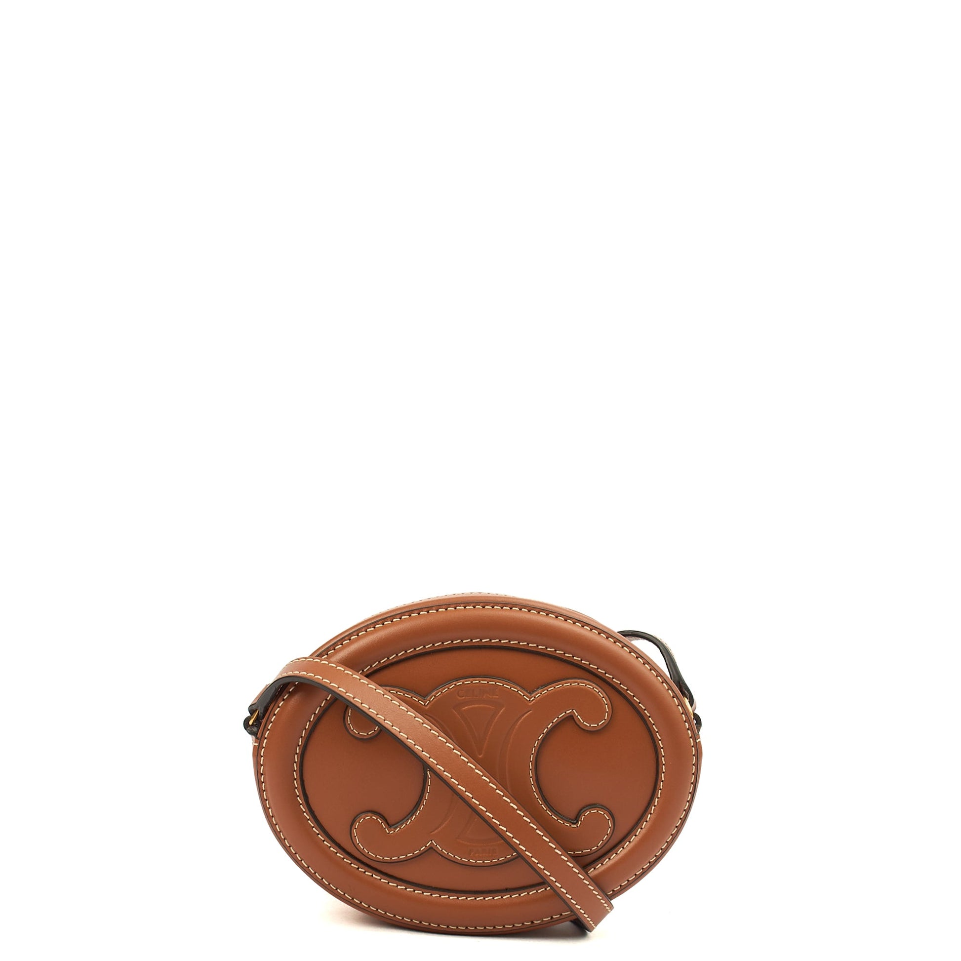 Celine Cross Body Triomphe Oval Crossbody in Brown, Box Calfskin — Back View