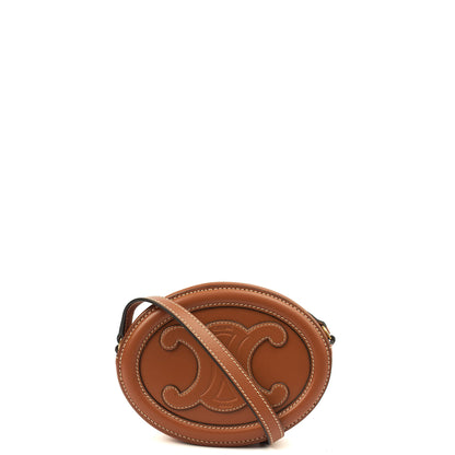 Celine Cross Body Triomphe Oval Crossbody in Brown, Box Calfskin — Front View