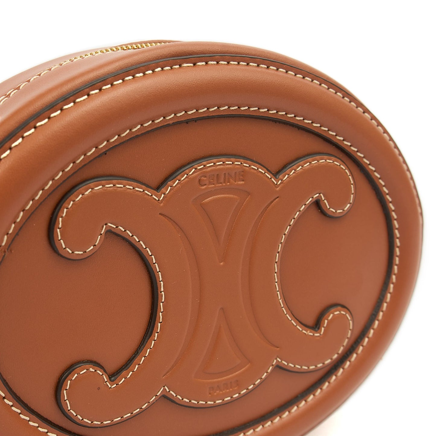 Celine Cross Body Triomphe Oval Crossbody in Brown, Box Calfskin — Detail View