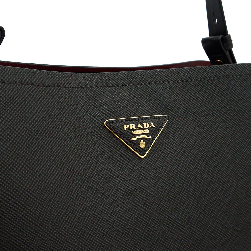Prada Tote Lux Tote in Black, Saffiano Leather — Detail View