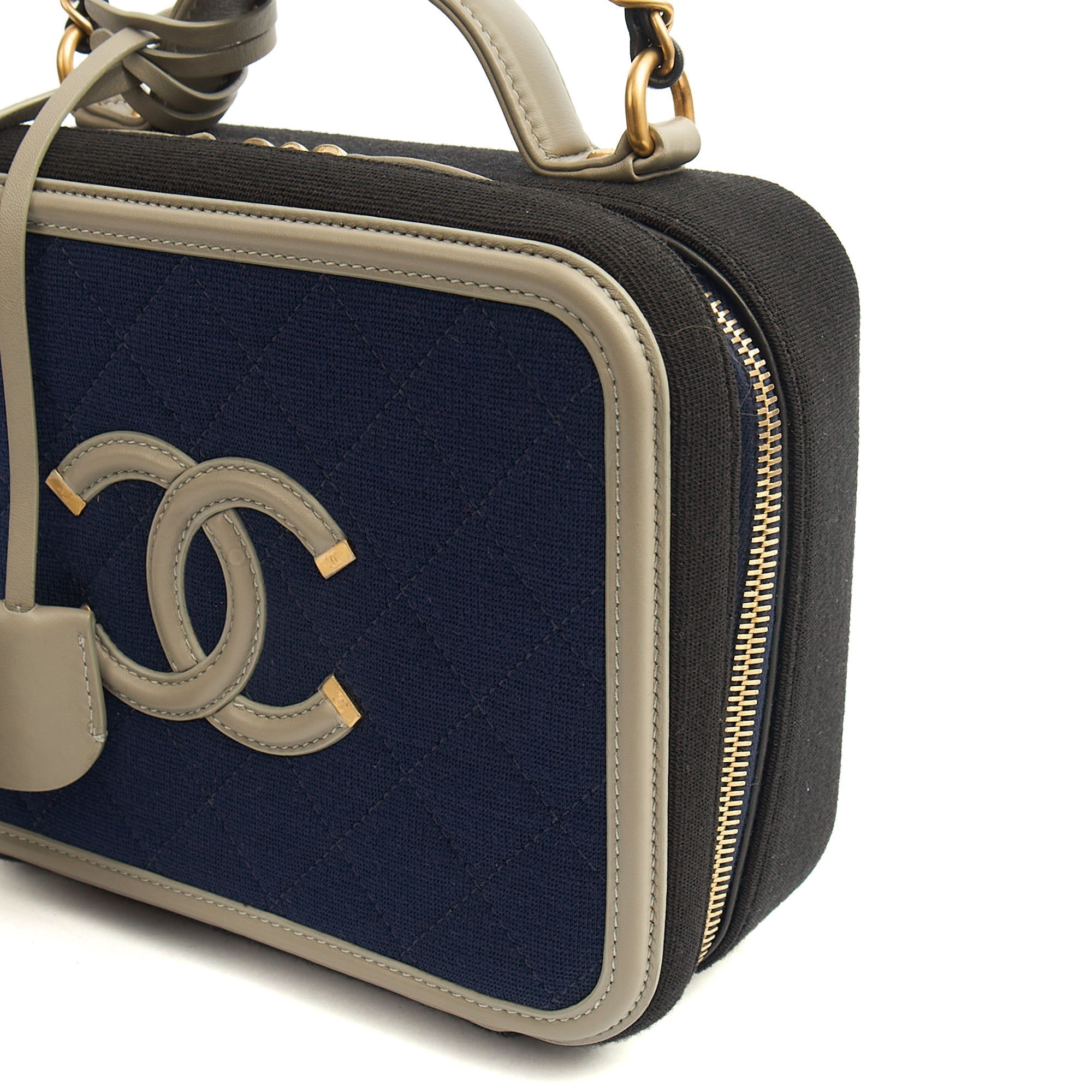 Chanel Shoulder Bag CC Filigree Vanity Case in Blue, Fabric — Alternate View 23