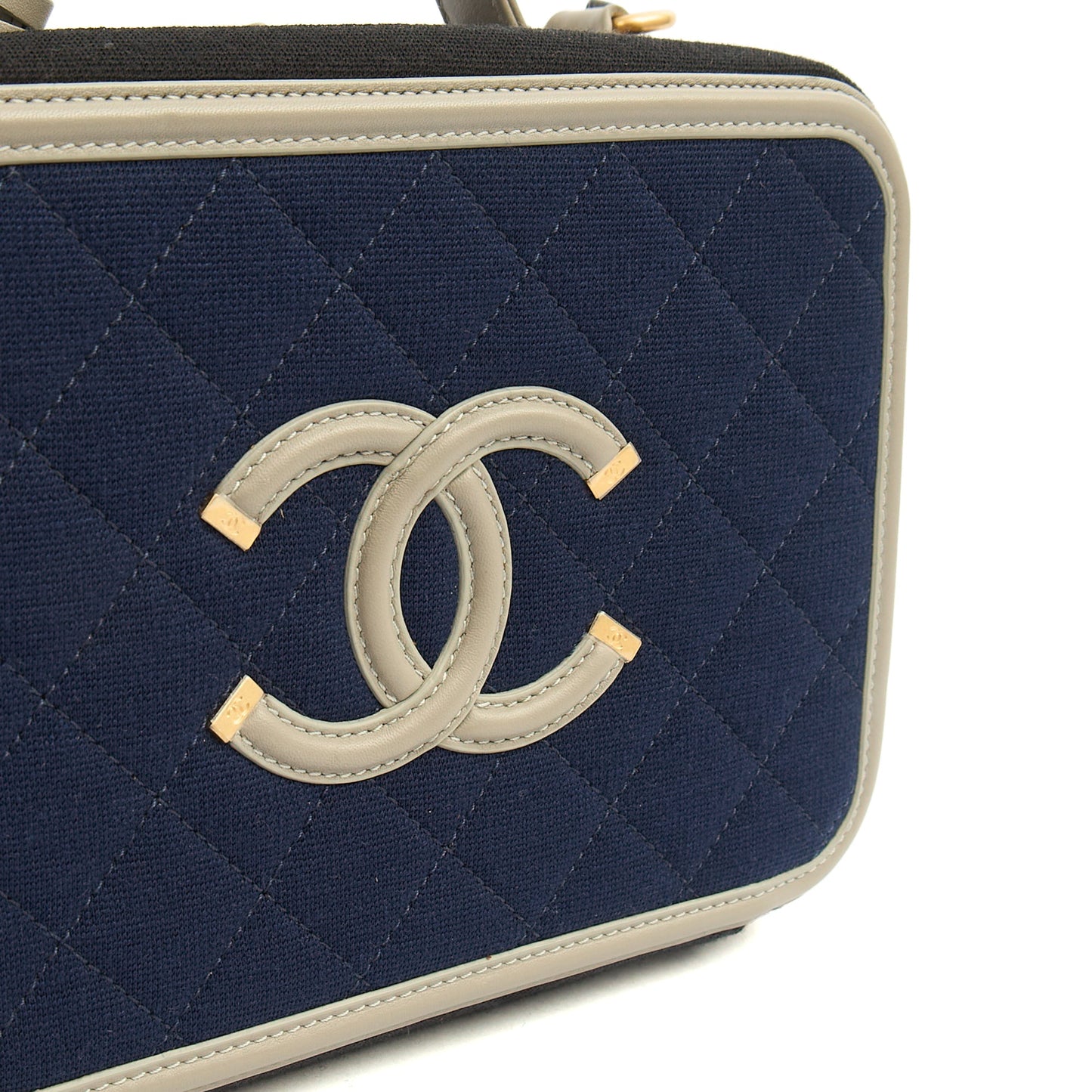 Chanel Shoulder Bag CC Filigree Vanity Case in Blue, Fabric — Alternate View 22